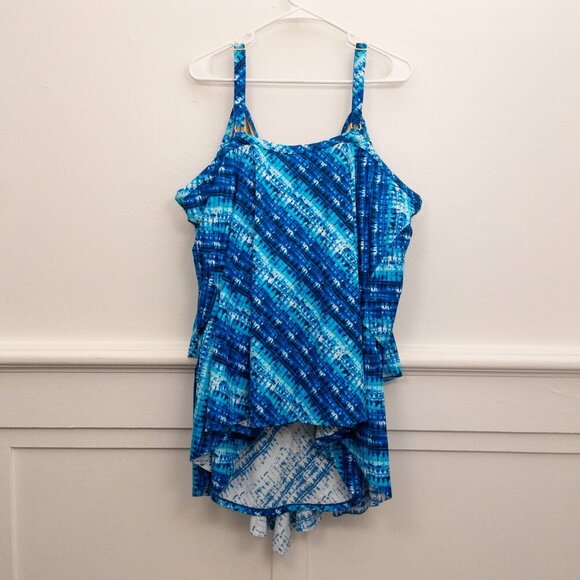 Swimsuits For All Blue Ruffle Plus Size Swim Top Size 34 Adjustable Straps - Picture 2 of 3